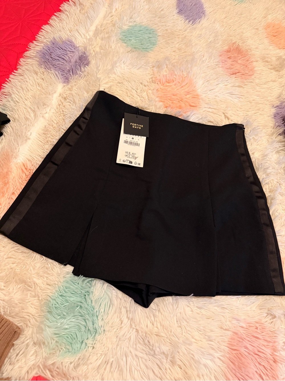 Zara Black Women's Skort with Side Satin Trim